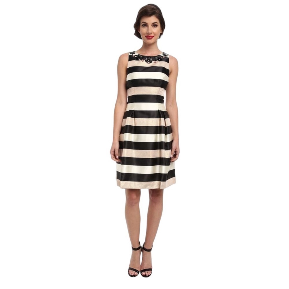 Eliza J Sleeveless Stripe Fit & Flare Beaded Neckline Dress Size 2P